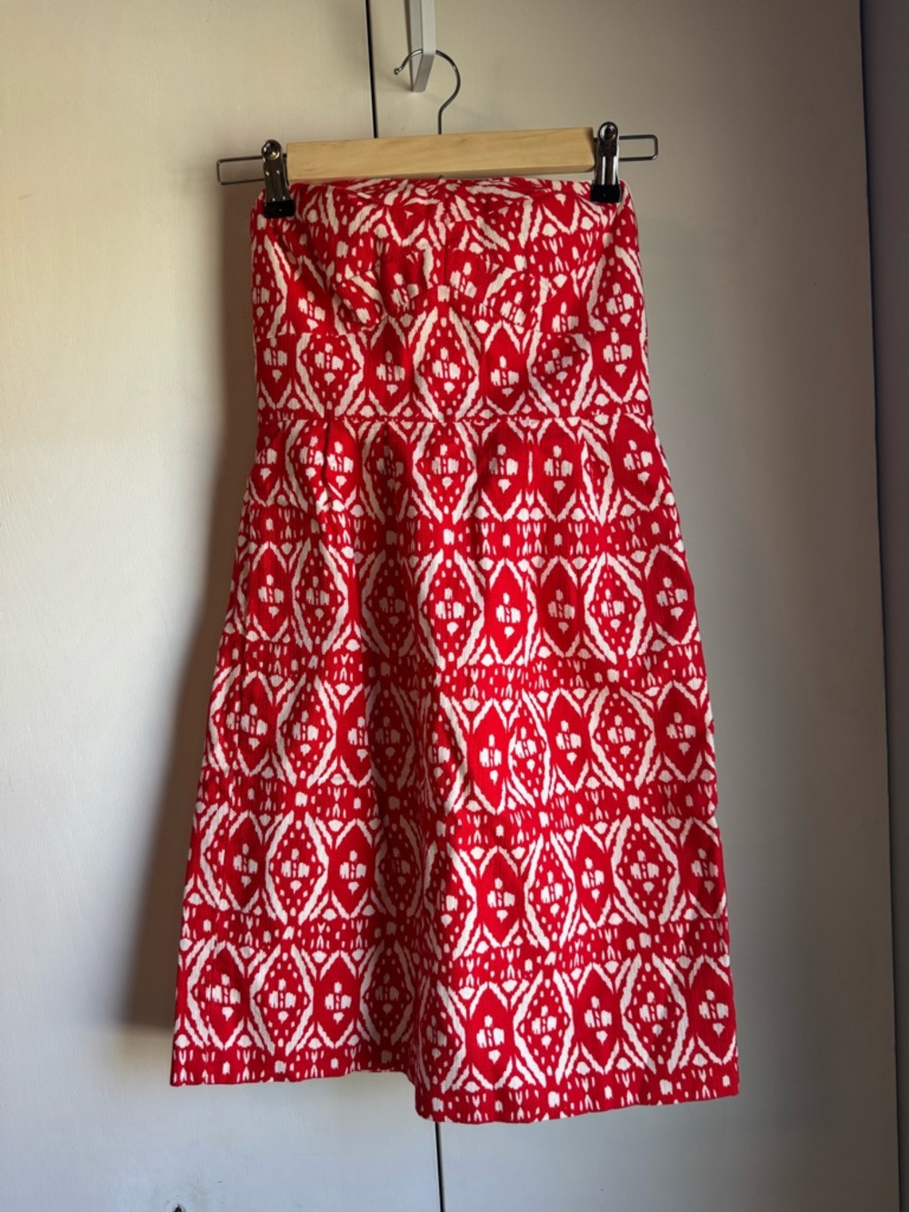 J. Crew Red and White Ikat-Inspired A-Line Dress